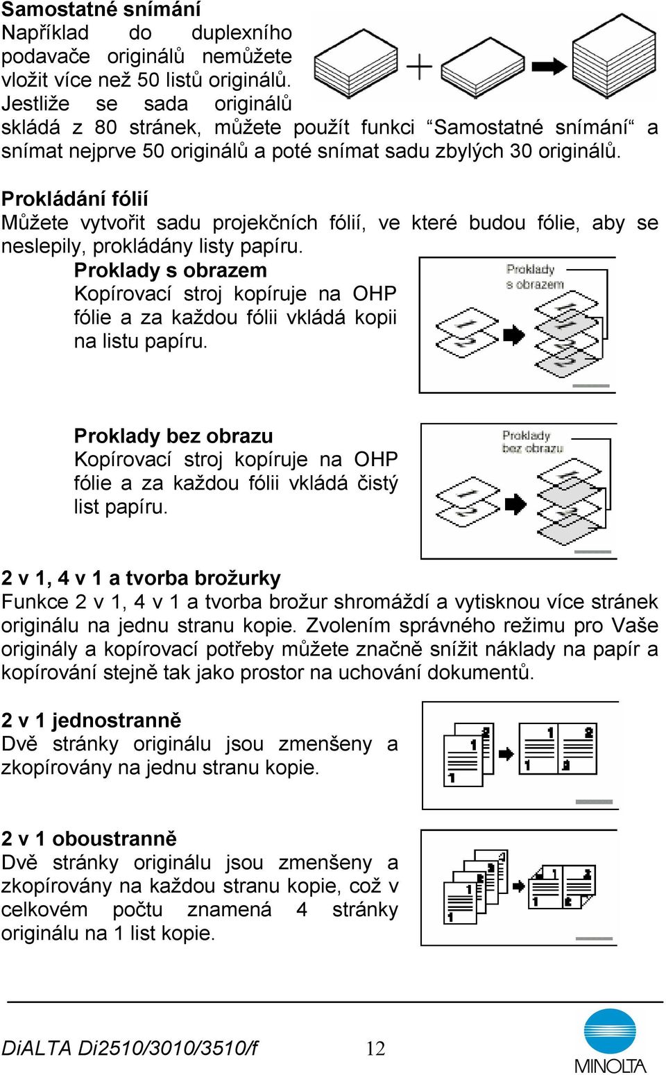 Prokládání fólií Můžete vytvořit sadu projekčních fólií, ve které budou fólie, aby se neslepily, prokládány listy papíru.