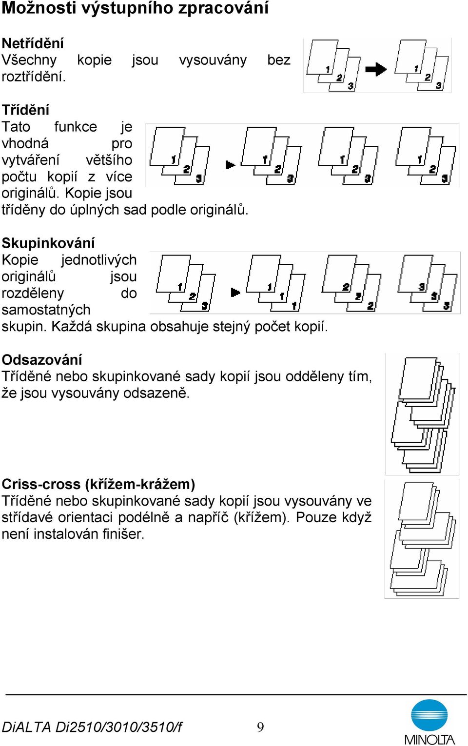 Skupinkování Kopie jednotlivých originálů jsou rozděleny do samostatných skupin. Každá skupina obsahuje stejný počet kopií.