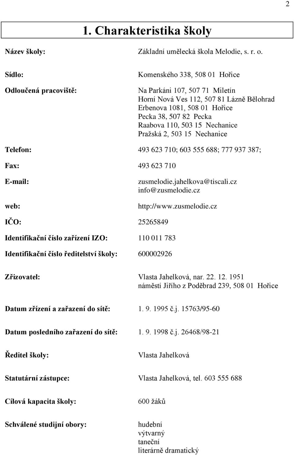 503 15 Nechanice Praţská 2, 503 15 Nechanice Telefon: 493 623 710; 603 555 688; 777 937 387; Fax: 493 623 710 E-mail: web: zusmelodie.