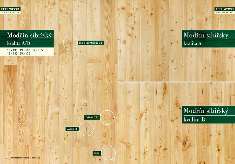 kvalita A zárost kůry Modřín sibiřský kvalita B