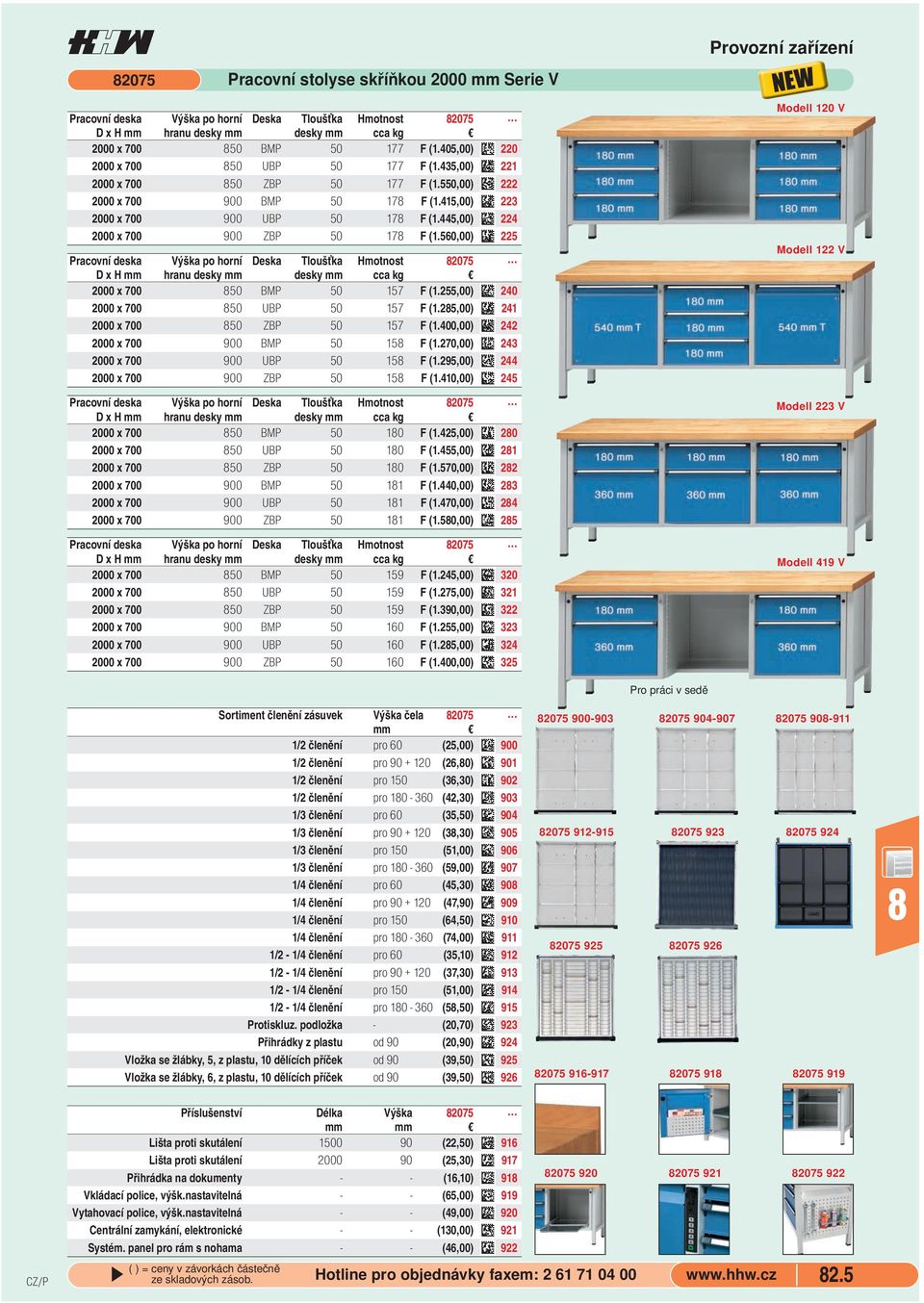 560,00) 225 Pracovní deska Výška po horní Deska Tloušťka Hmotnost 2075 2000 x 700 50 BMP 50 157 F (1.255,00) 240 2000 x 700 50 UBP 50 157 F (1.25,00) 241 2000 x 700 50 ZBP 50 157 F (1.
