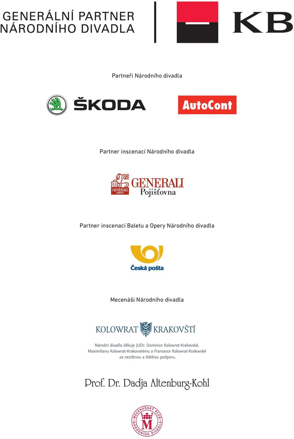 Partner inscenací Baletu a Opery
