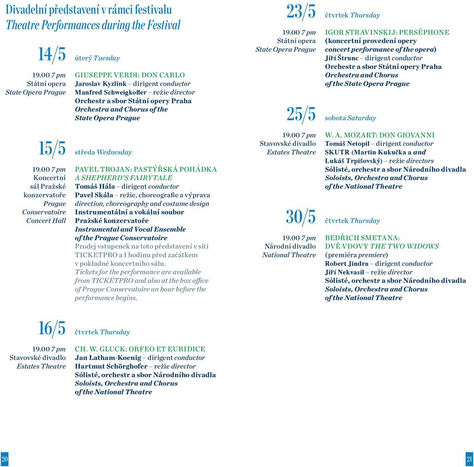 Orchestra and Chorus of the State Opera Prague 15/5 středa Wednesday 19.
