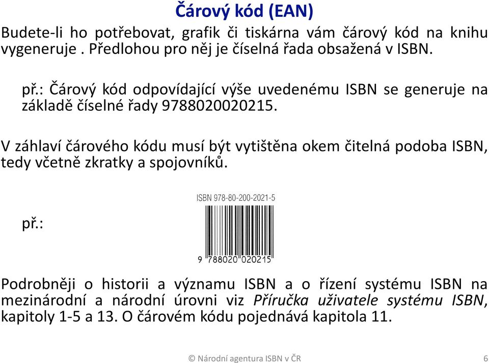: Čárový kód odpovídající výše uvedenému ISBN se generuje na základě číselné řady 9788020020215.