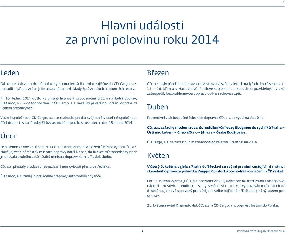 Vedení společnosti ČD Cargo, a.s. se rozhodlo prodat svůj podíl v dceřiné společnosti ČD Interport, s.r.o. Prodej 51 % vlastnického podílu se uskutečnil dne 15. ledna 2014. Únor Usnesením ze dne 26.