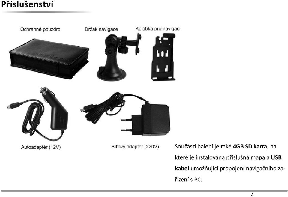 příslušná mapa a USB kabel umožňující