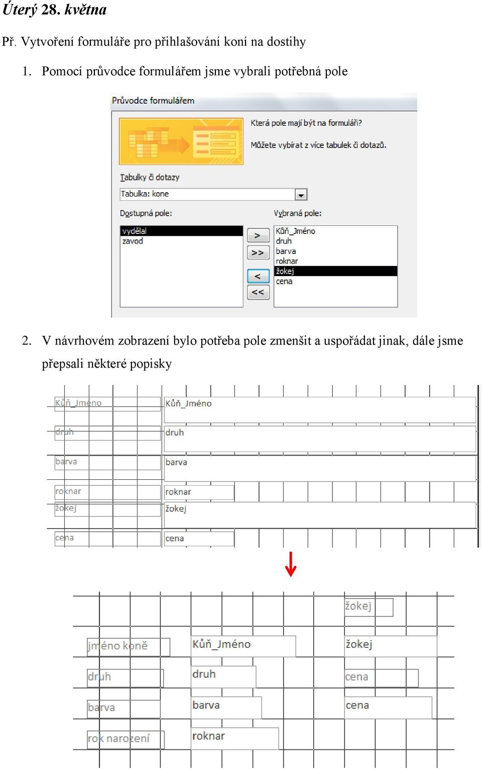 Pomocí průvodce formulářem jsme vybrali potřebná pole 2.