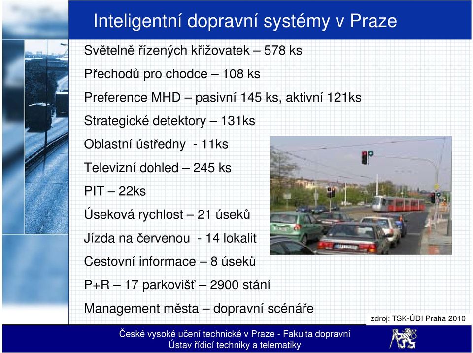 Televizní dohled 245 ks PIT 22ks Úseková rychlost 21 úseků Jízda na červenou - 14 lokalit Cestovní