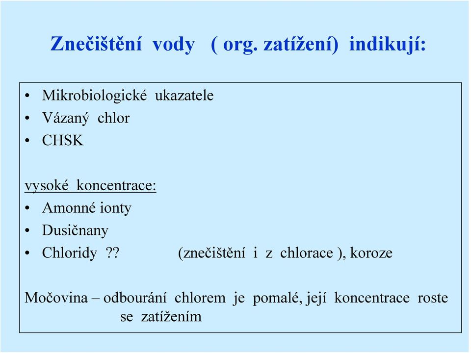 CHSK vysoké koncentrace: Amonné ionty Dusičnany Chloridy?