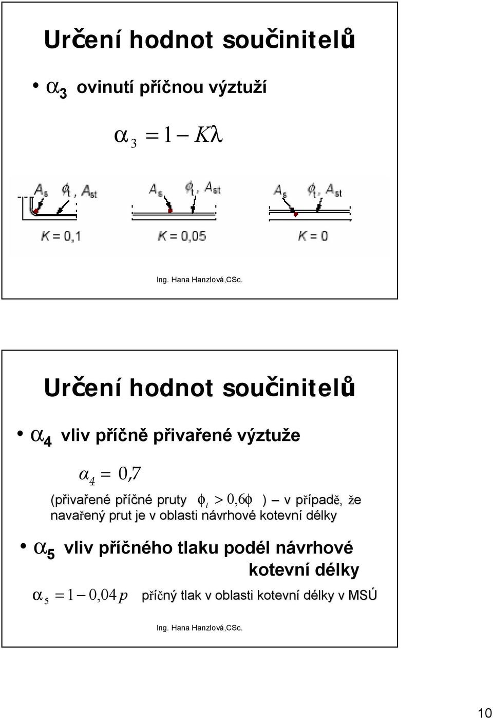 případě, že navařený prut je v oblasti návrhové kotevní délky α 5 vliv příčného tlaku