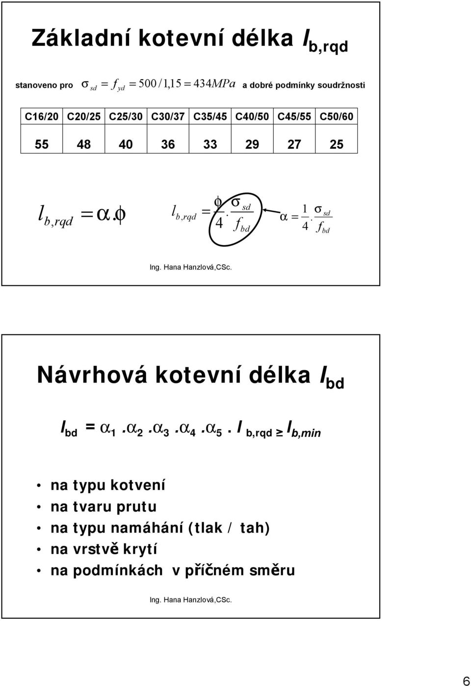 φ l b, rqd = φ σ. 4 f sd bd σ α =. 4 f sd bd Návrhová kotevní délka l bd l bd = a.a 2.a 3.a 4.a 5.