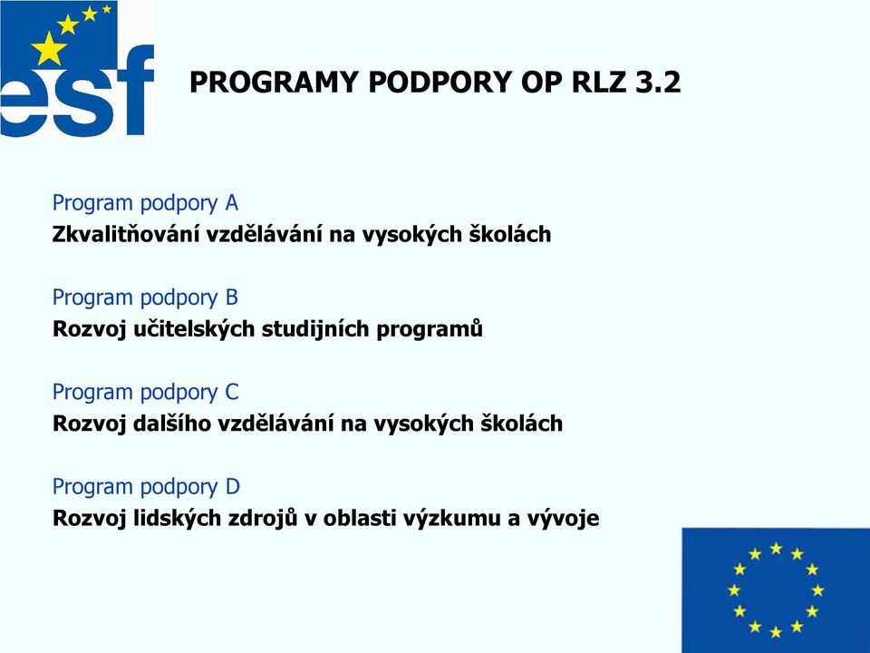 Program podpory B Rozvoj učitelských studijních programů Program