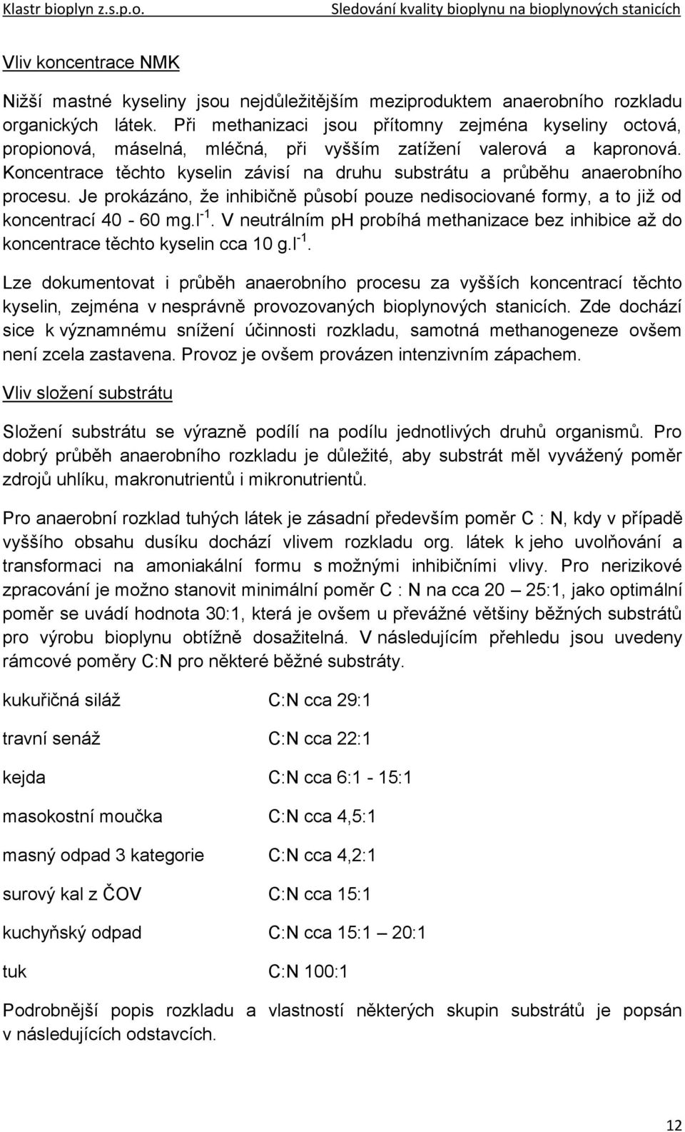 Koncentrace těchto kyselin závisí na druhu substrátu a průběhu anaerobního procesu. Je prokázáno, že inhibičně působí pouze nedisociované formy, a to již od koncentrací 40-60 mg.l -1.