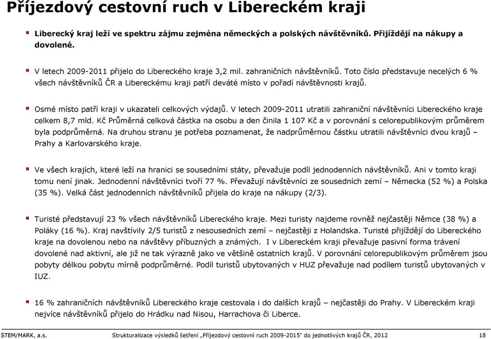 Osmé místo patří kraji v ukazateli celkových výdajů. V letech utratili zahraniční návštěvníci Libereckého kraje celkem 8,7 mld.