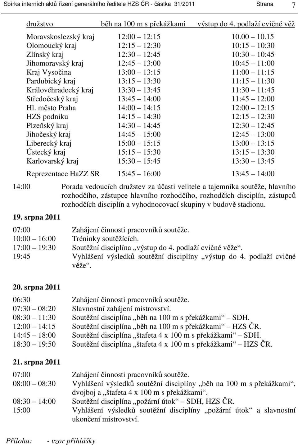 Královéhradecký kraj 13:30 13:45 11:30 11:45 Středočeský kraj 13:45 14:00 11:45 12:00 Hl.