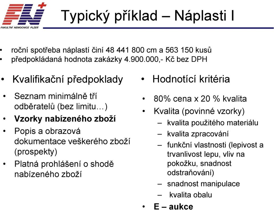 veškerého zboží (prospekty) Platná prohlášení o shodě nabízeného zboží Hodnotící kritéria 80% cena x 20 % kvalita Kvalita (povinné vzorky)