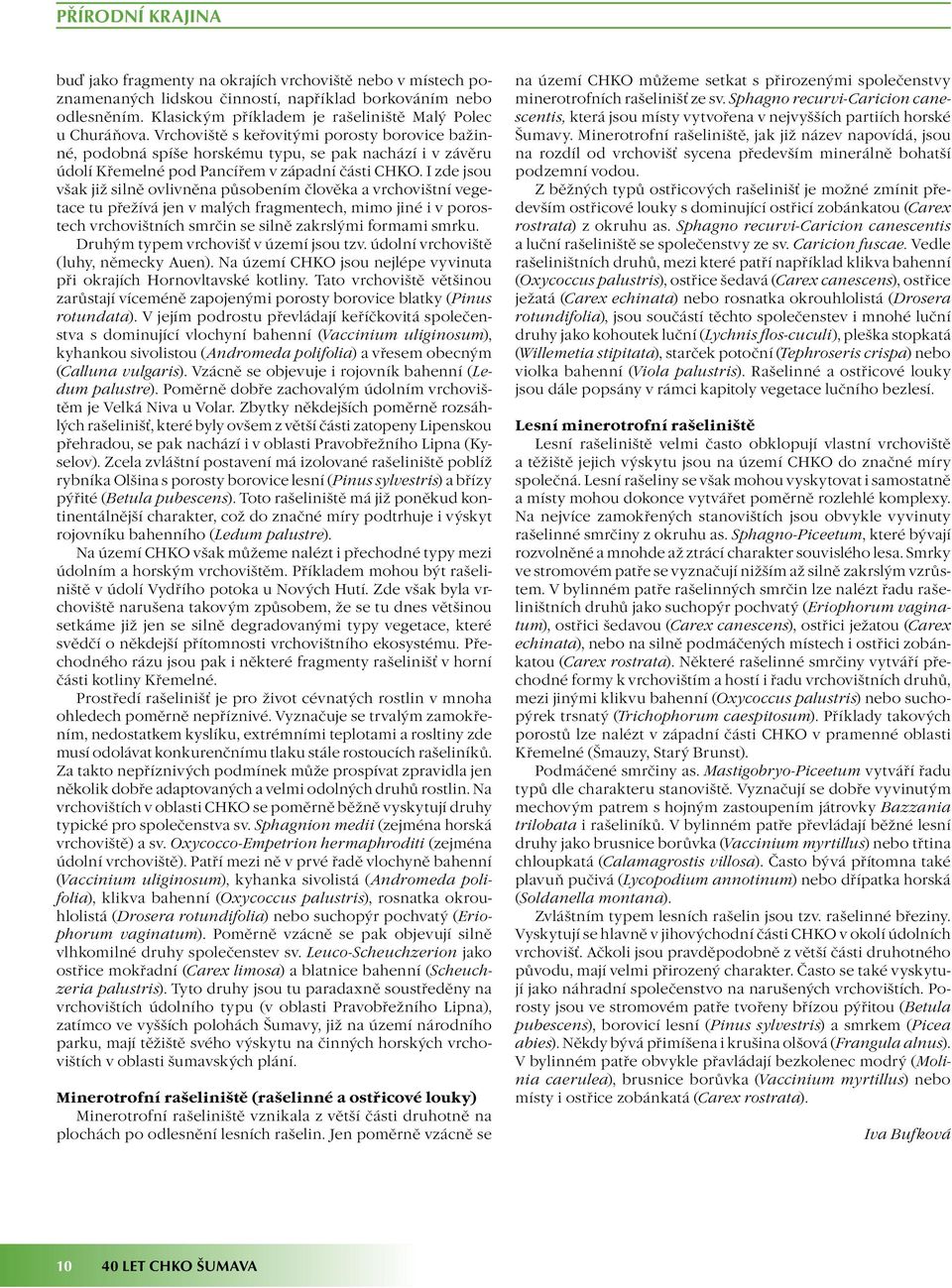 Vrchoviště s keřovitými porosty borovice bažinné, podobná spíše horskému typu, se pak nachází i v závěru údolí Křemelné pod Pancířem v západní části CHKO.