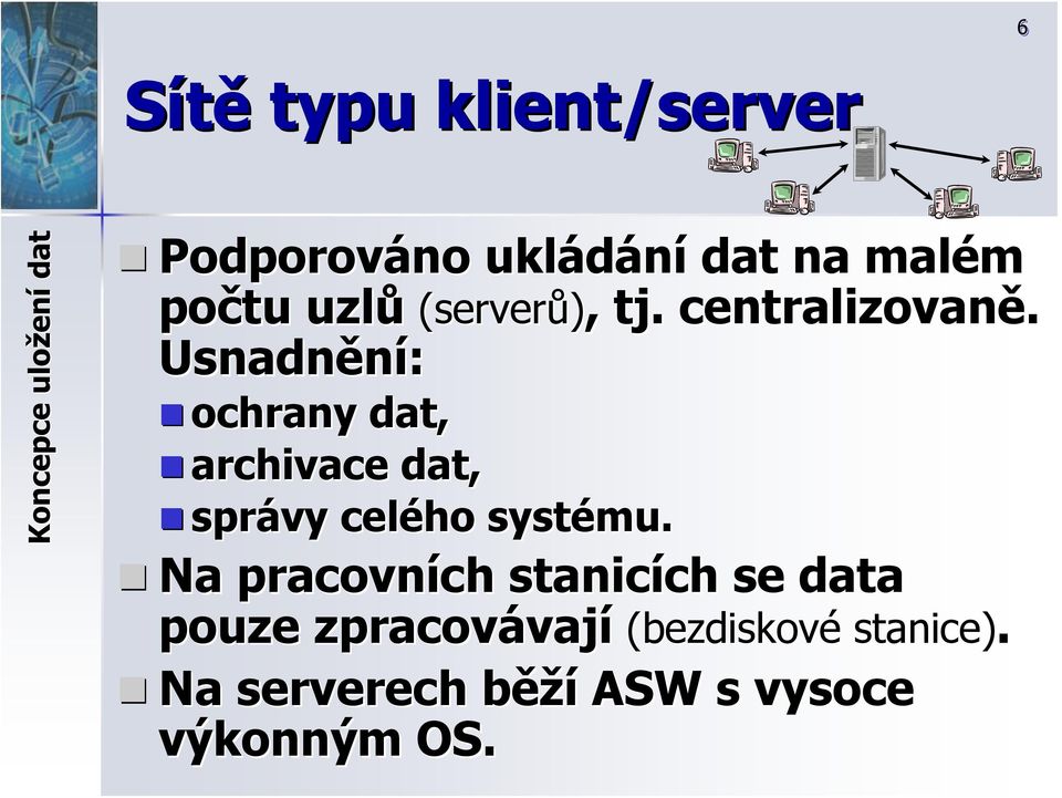 Usnadnění: ochrany dat, archivace dat, správy celého systému.