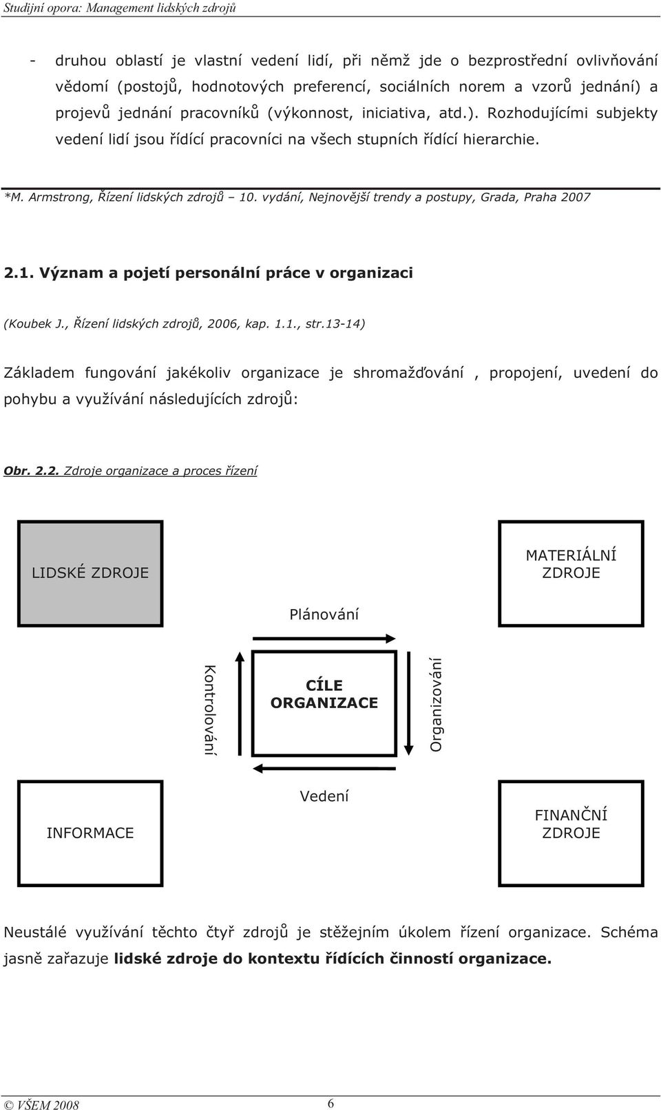 vydání, Nejnovjší trendy a postupy, Grada, Praha 2007 2.1. Význam a pojetí personální práce v organizaci (Koubek J., ízení lidských zdroj, 2006, kap. 1.1., str.