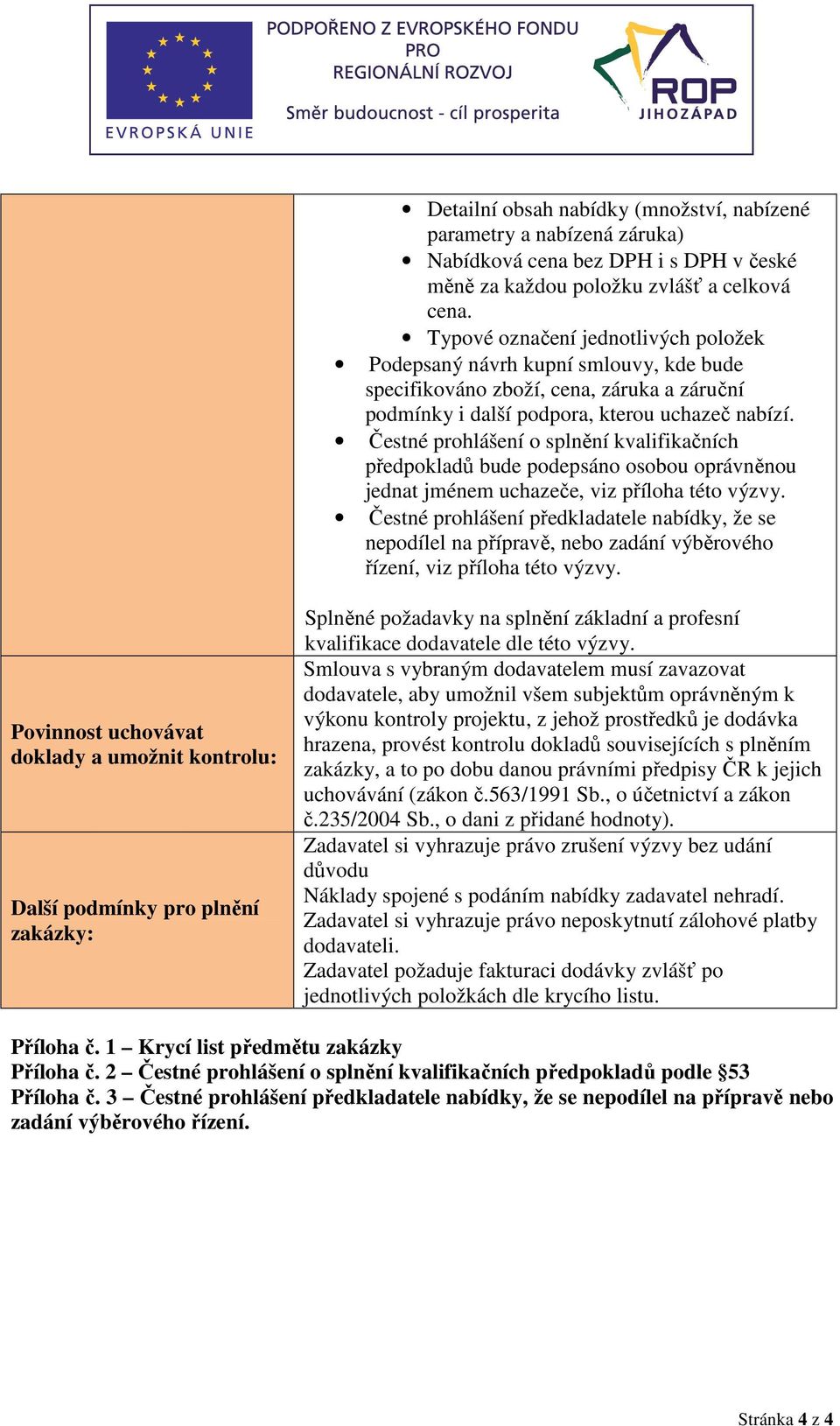 Čestné prohlášení o splnění kvalifikačních předpokladů bude podepsáno osobou oprávněnou jednat jménem uchazeče, viz příloha této výzvy.