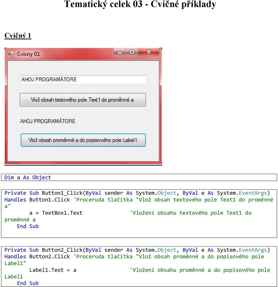 Text 'Vložení obsahu textového pole Text1 do Private Sub Button2_Click(ByVal sender As System.Object, ByVal e As System.