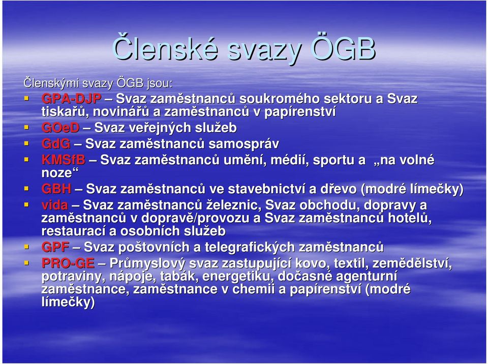 zaměstnanc stnanců železnic, Svaz obchodu, dopravy a zaměstnanc stnanců v dopravě/provozu a Svaz zaměstnanc stnanců hotelů, restaurací a osobních služeb GPF Svaz poštovn tovních a telegrafických