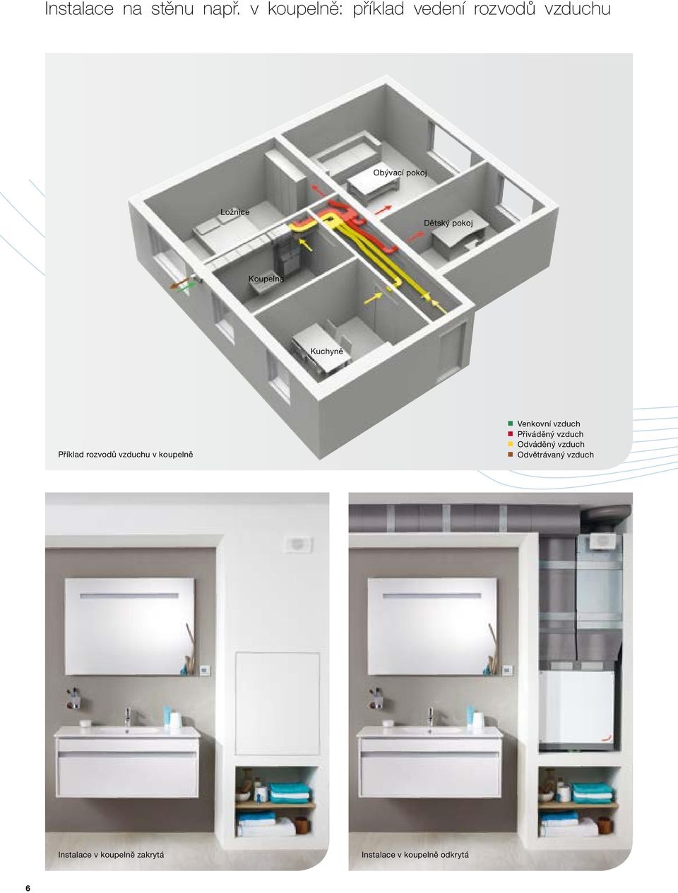 Dětský pokoj Koupelna Kuchyně Příklad rozvodů vzduchu v koupelně