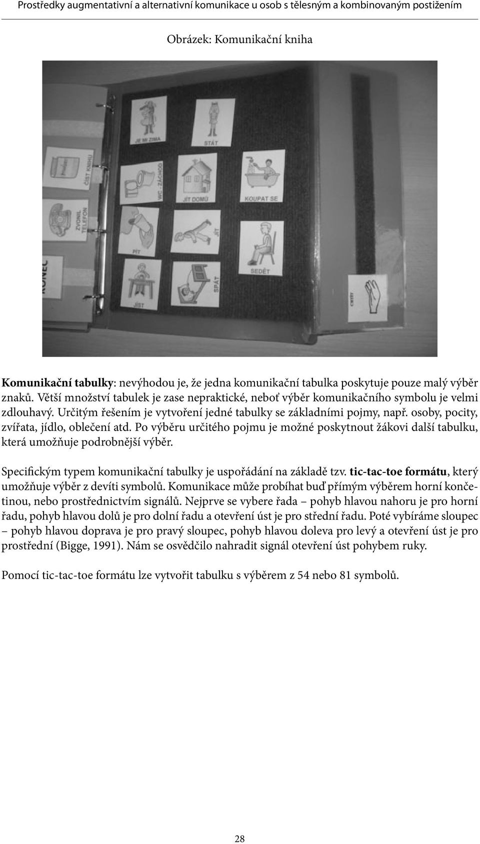 osoby, pocity, zvířata, jídlo, oblečení atd. Po výběru určitého pojmu je možné poskytnout žákovi další tabulku, která umožňuje podrobnější výběr.