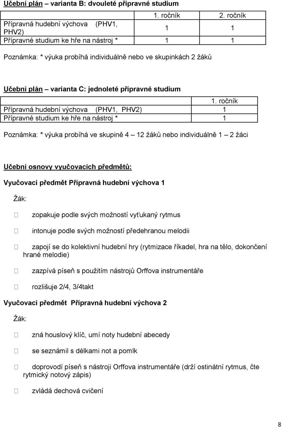 přípravné studium 1.
