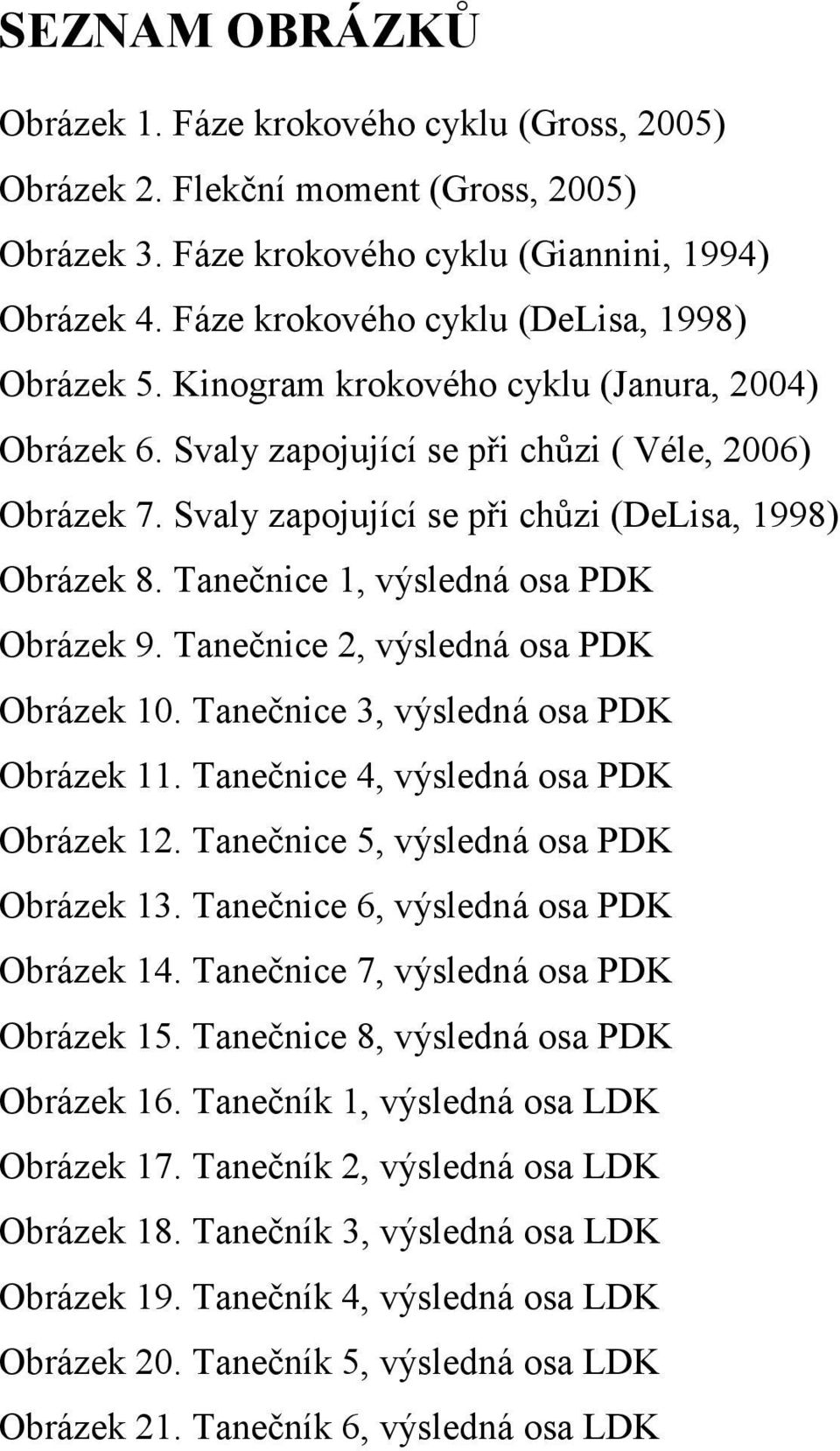 Svaly zapojující se při chůzi (DeLisa, 1998) Obrázek 8. Tanečnice 1, výsledná osa PDK Obrázek 9. Tanečnice 2, výsledná osa PDK Obrázek 10. Tanečnice 3, výsledná osa PDK Obrázek 11.