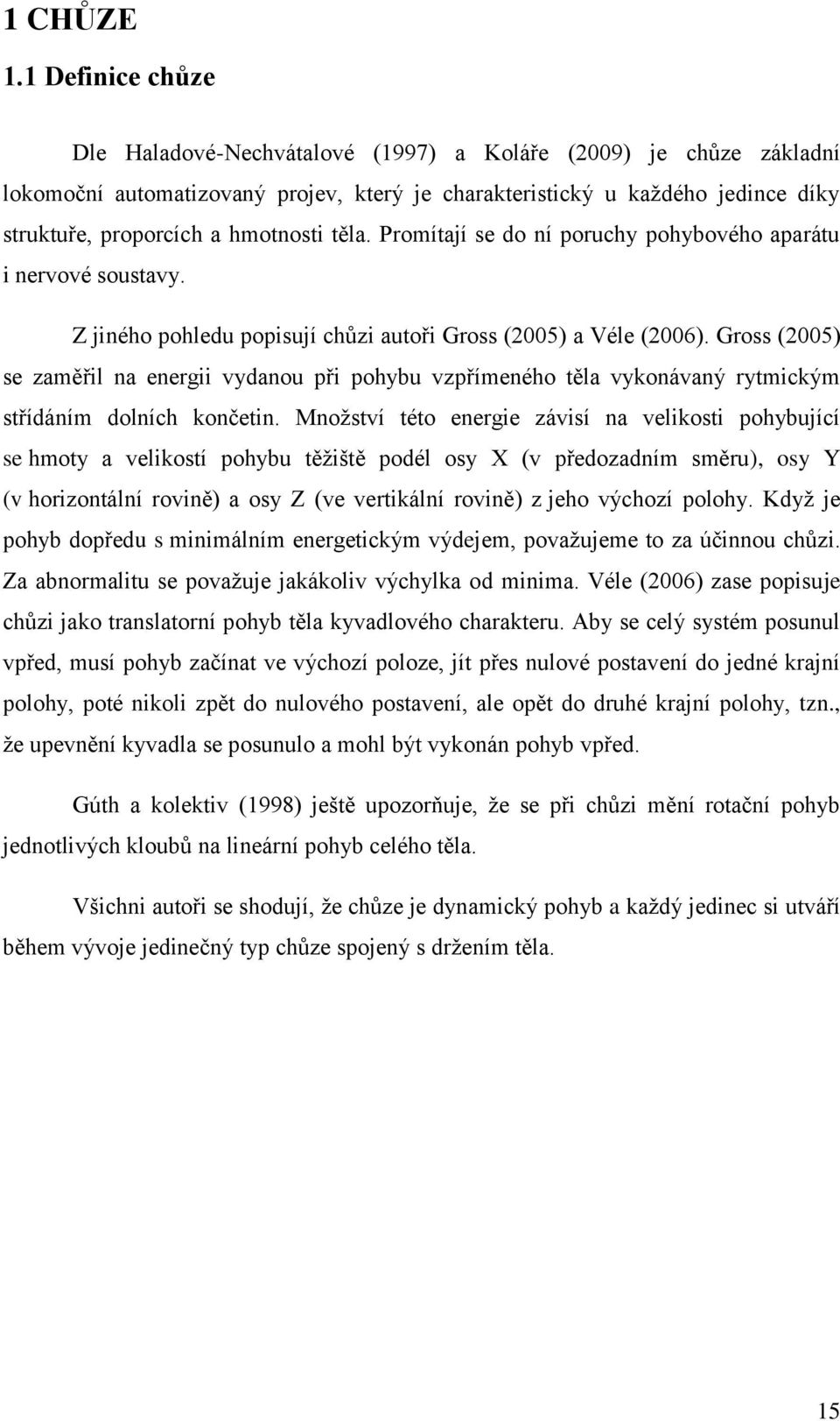 těla. Promítají se do ní poruchy pohybového aparátu i nervové soustavy. Z jiného pohledu popisují chůzi autoři Gross (2005) a Véle (2006).