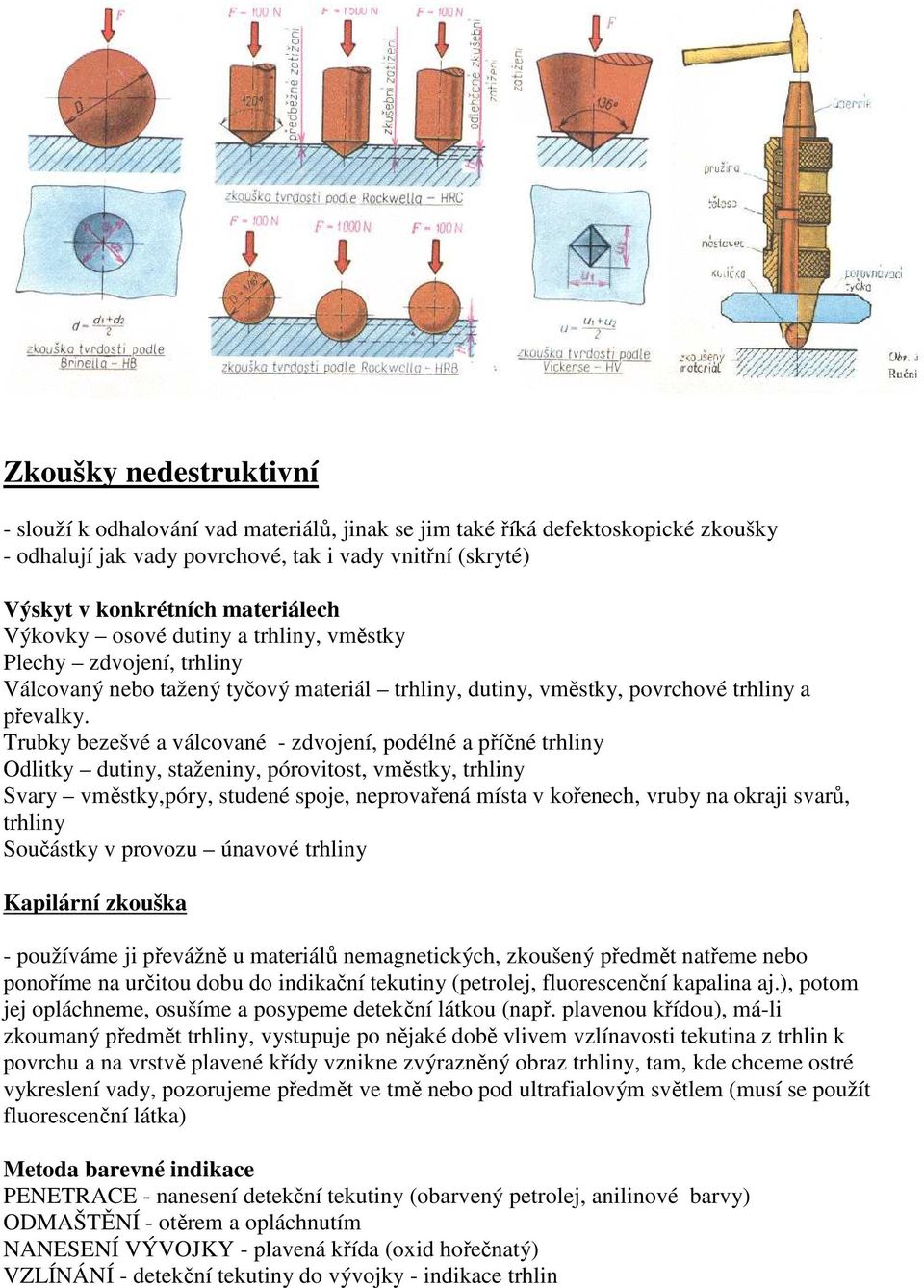 Trubky bezešvé a válcované - zdvojení, podélné a příčné trhliny Odlitky dutiny, staženiny, pórovitost, vměstky, trhliny Svary vměstky,póry, studené spoje, neprovařená místa v kořenech, vruby na