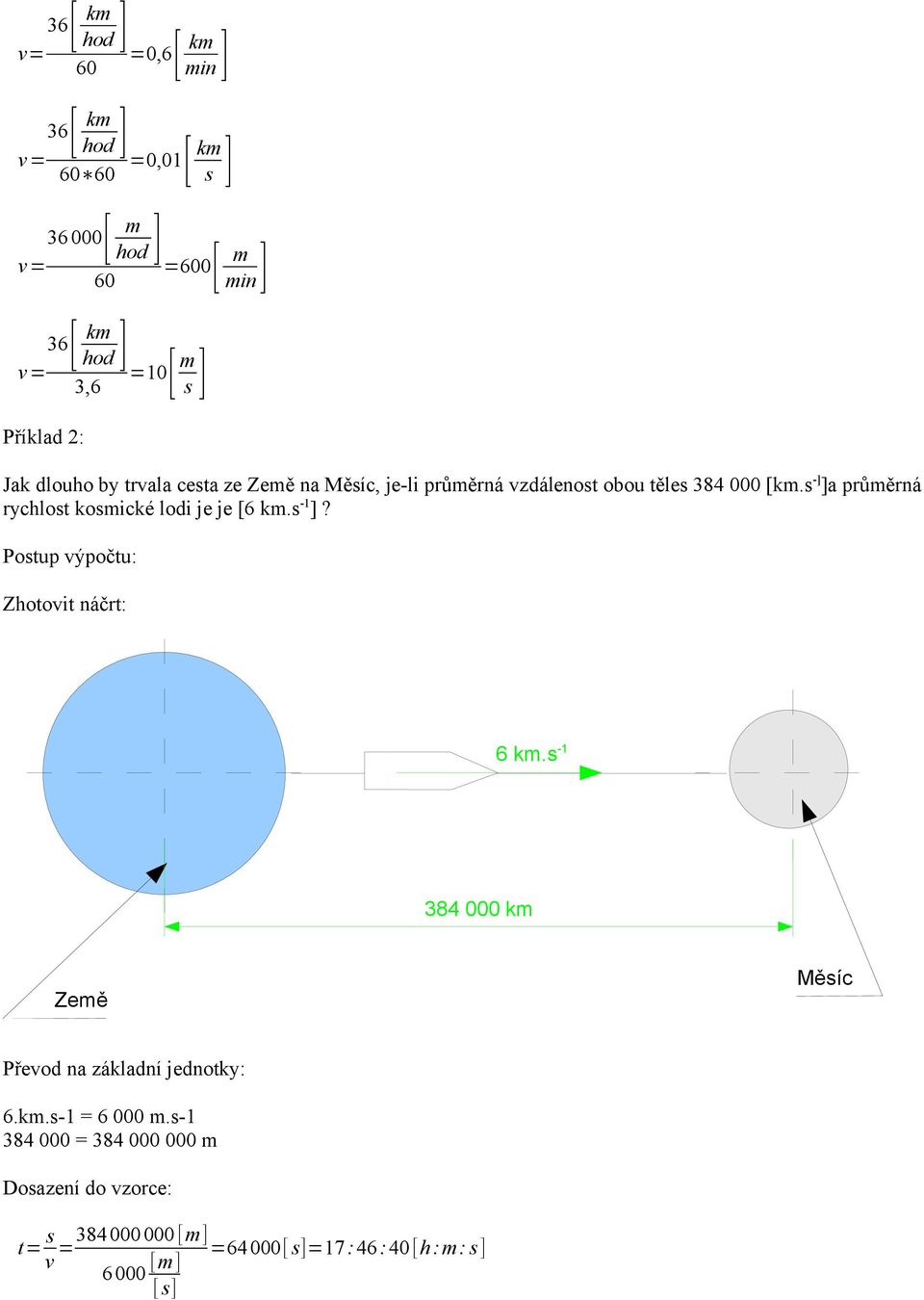 s -] ]a průměrná rychlost kosmické lodi je je [6 km.s -1 ]? Postup výpočtu: Zhotovit náčrt: 6 km.