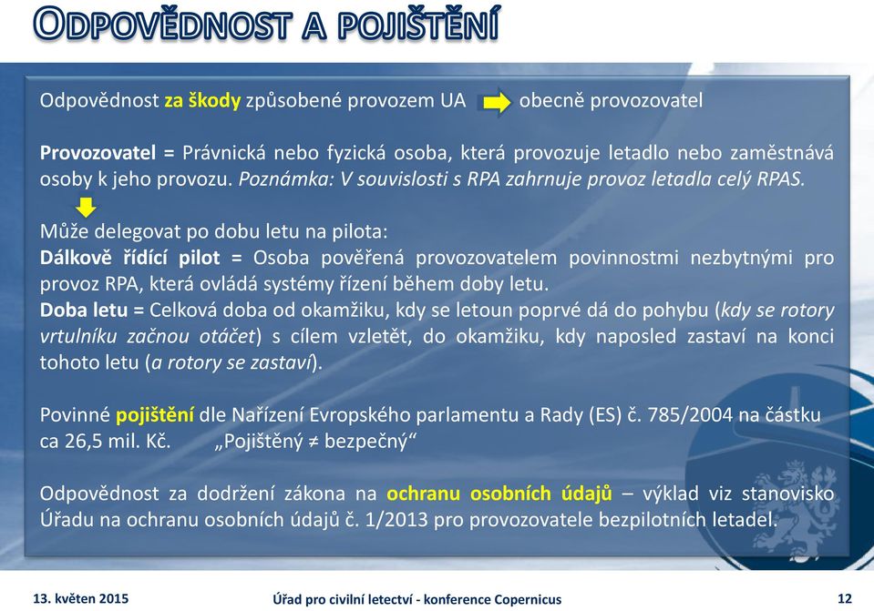 Může delegovat po dobu letu na pilota: Dálkově řídící pilot = Osoba pověřená provozovatelem povinnostmi nezbytnými pro provoz RPA, která ovládá systémy řízení během doby letu.