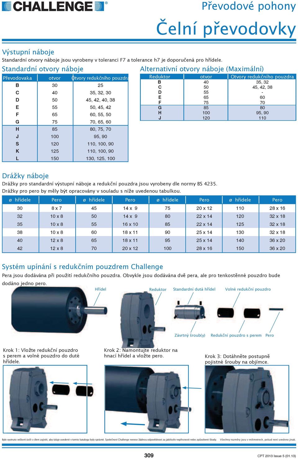 90 L 150 130, 125, 100 otvor Otvory reduk ního pouzdra B 40 35, 32 C 50 45, 42, 38 D 55 - E 65 60 F 75 70 G 85 80 H 100 95, 90 J 120 110 Drá ky pro standardní výstupní náboje a reduk ní pouzdra jsou