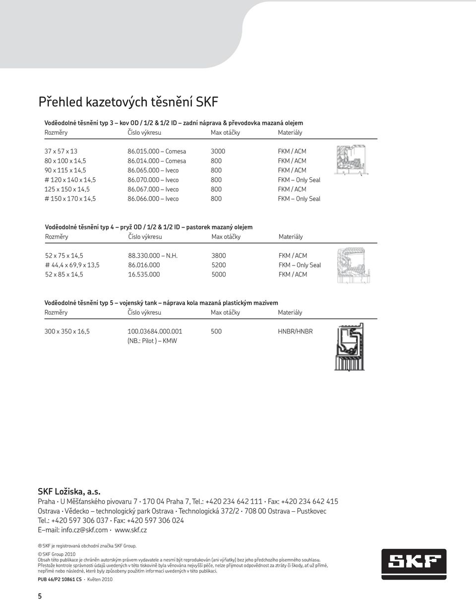 000 Iveco 800 FKM Only Seal Voděodolné těsnění typ 4 pryž OD / 1/2 & 1/2 ID pastorek mazaný olejem 52 x 75 x 14,5 88.330.000 N.H. 3800 FKM / ACM # 44,4 x 69,9 x 13,5 86.016.