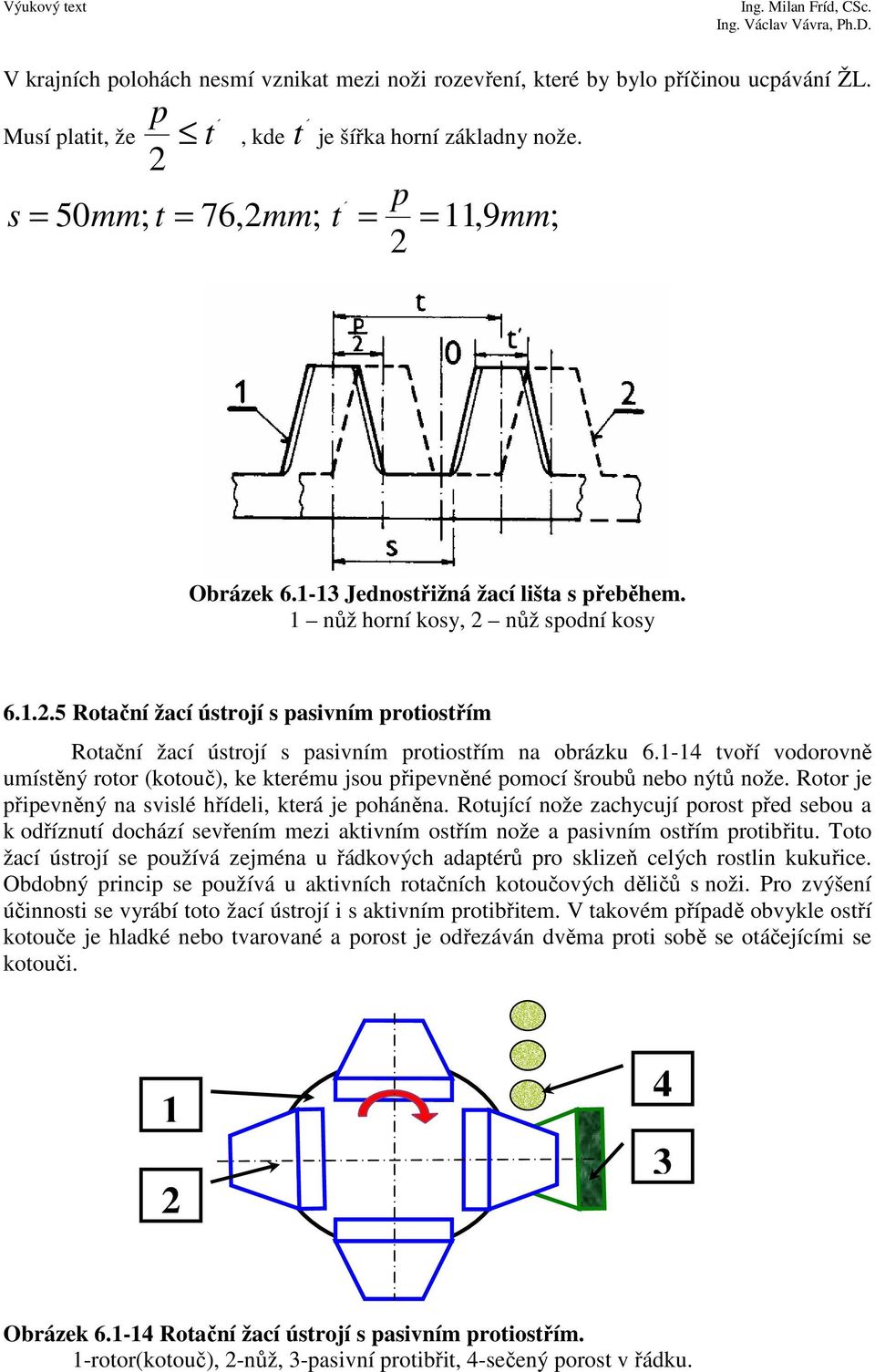 1-14 tvoří vodorovně umístěný rotor (kotouč), ke kterému jsou připevněné pomocí šroubů nebo nýtů nože. Rotor je připevněný na svislé hřídeli, která je poháněna.