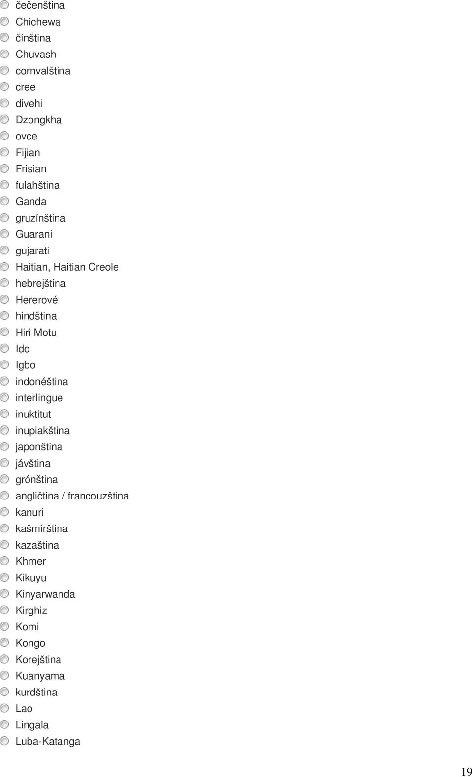 indonéština interlingue inuktitut inupiakština japonština jávština grónština angličtina / francouzština kanuri