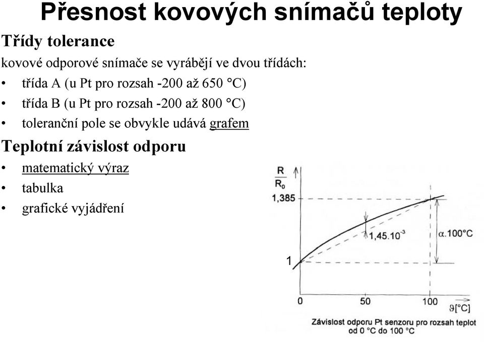 C) trıda B (u Pt pro rozsah -200 az 800 C) tolerancnı pole se obvykle