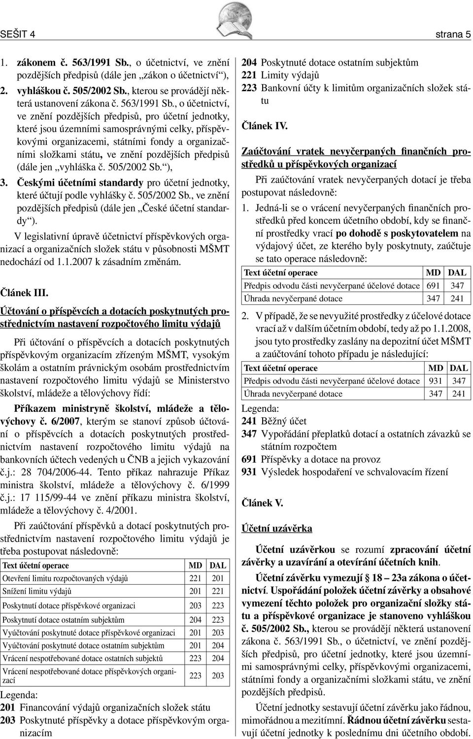, o účetnictví, ve znění pozdějších předpisů, pro účetní jednotky, které jsou územními samosprávnými celky, příspěvkovými organizacemi, státními fondy a organizačními složkami státu, ve znění