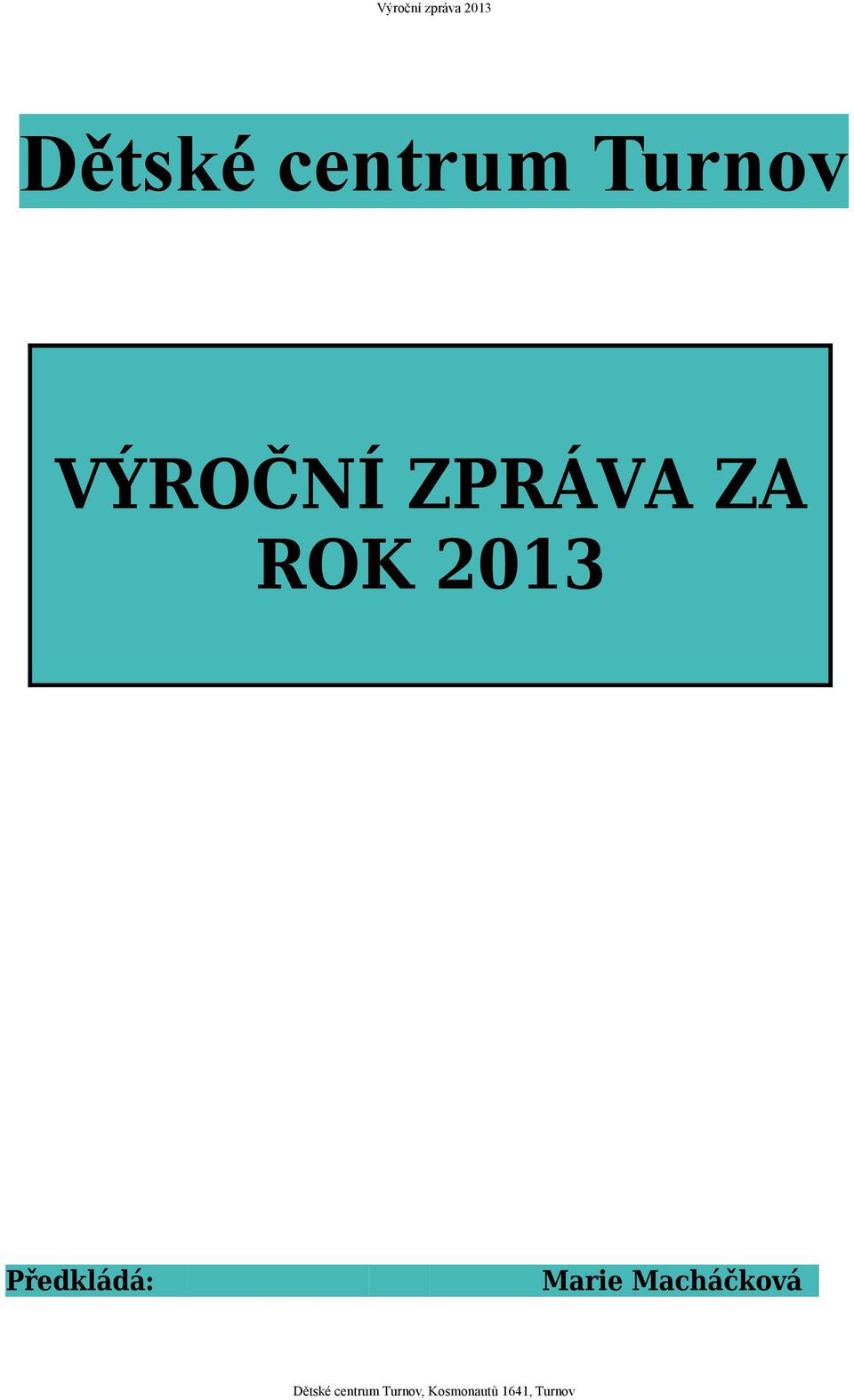 ZPRÁVA ZA ROK 2013