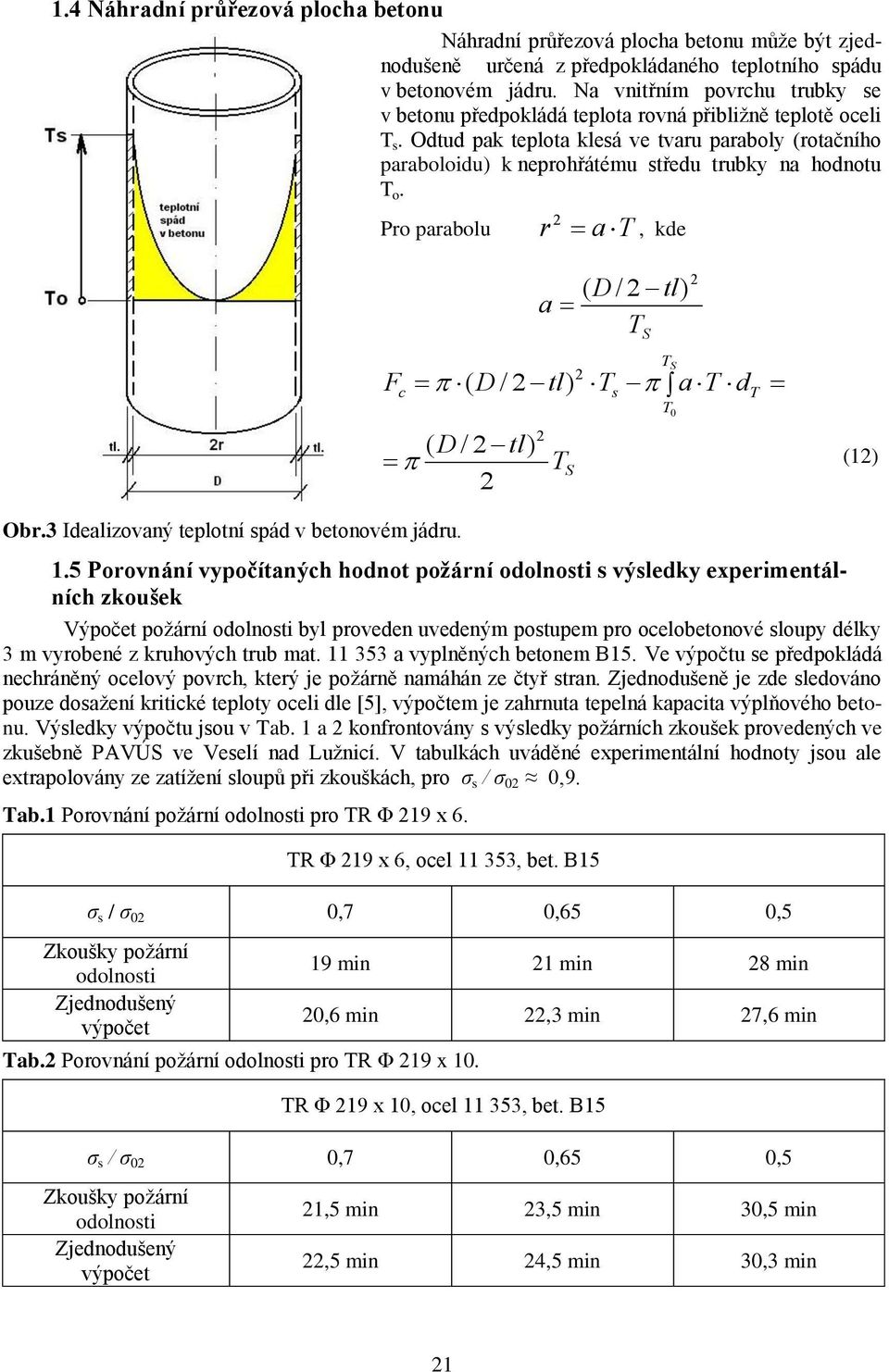 Pro parabolu r a, kde ( D / tl) a S F ( D / tl) ( D / tl) S s a d S 0 (1) Obr.3 Idealizovaný teplotní spád v betonovém jádru. 1.