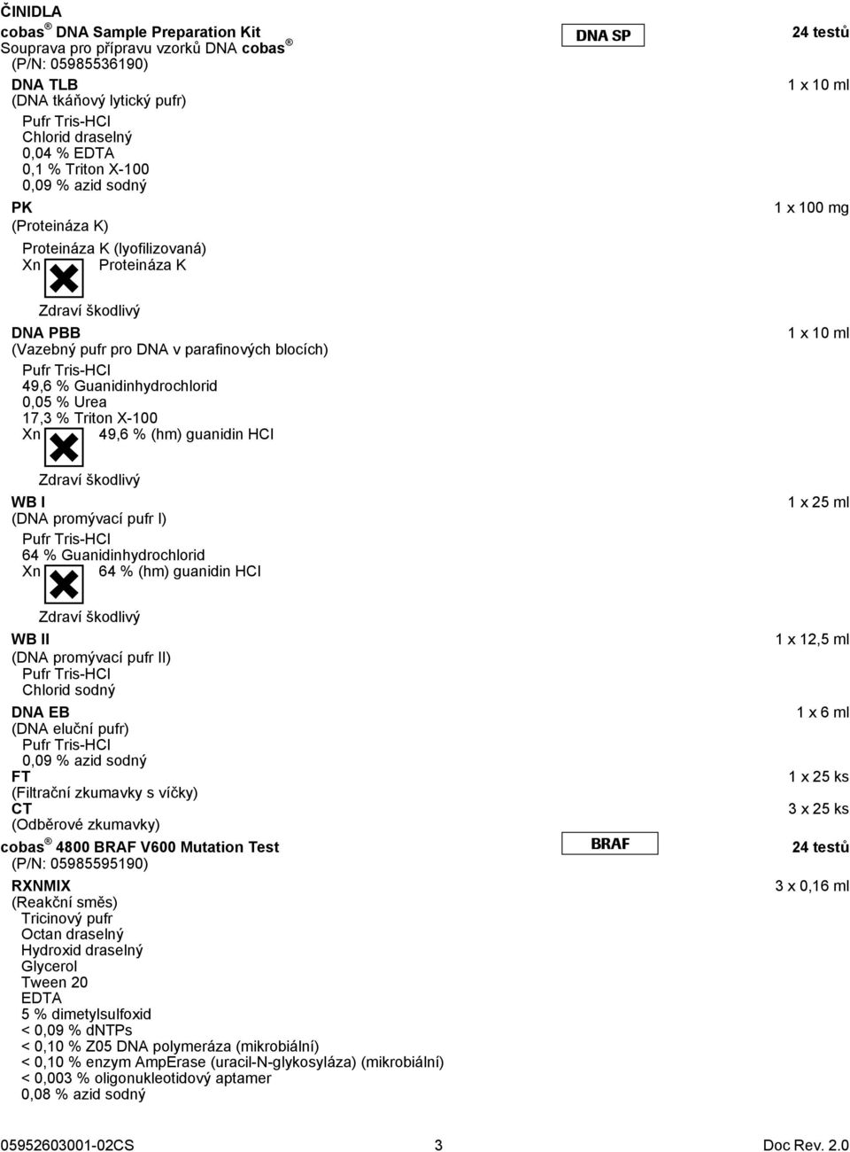 Tris-HCl 49,6 % Guanidinhydrochlorid 0,05 % Urea 17,3 % Triton X-100 Xn 49,6 % (hm) guanidin HCI 1 x 10 ml Zdraví škodlivý WB I (DNA promývací pufr I) Pufr Tris-HCl 64 % Guanidinhydrochlorid Xn 64 %