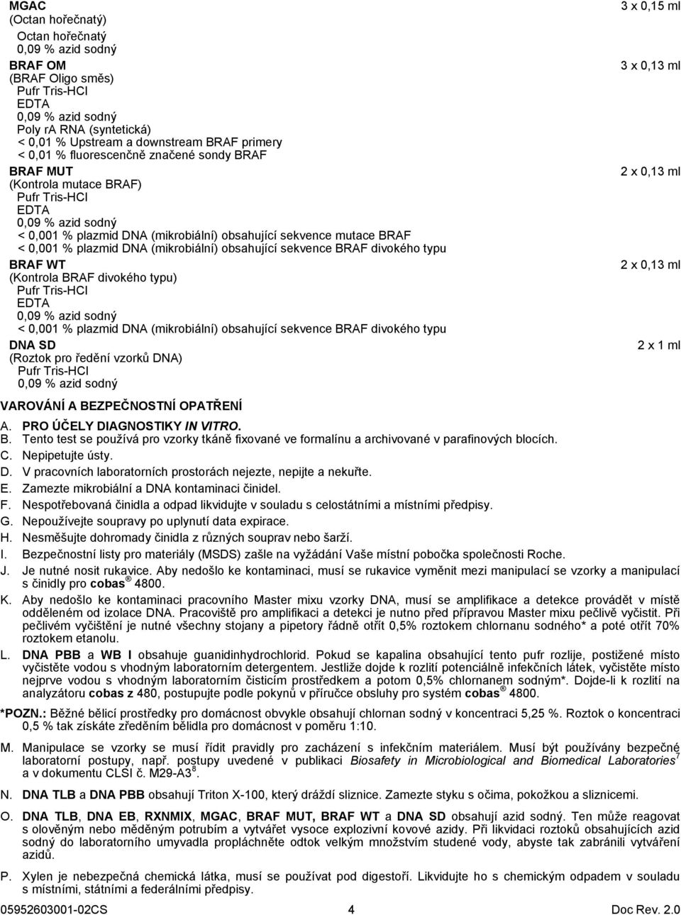 (mikrobiální) obsahující sekvence BRAF divokého typu BRAF WT (Kontrola BRAF divokého typu) Pufr Tris-HCl EDTA 0,09 % azid sodný < 0,001 % plazmid DNA (mikrobiální) obsahující sekvence BRAF divokého
