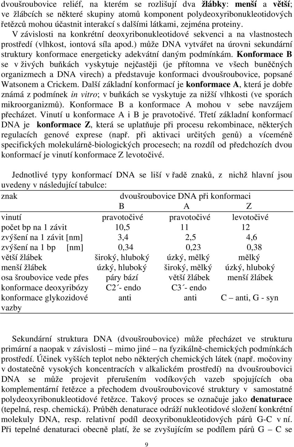 ) může DNA vytvářet na úrovni sekundární struktury konformace energeticky adekvátní daným podmínkám.