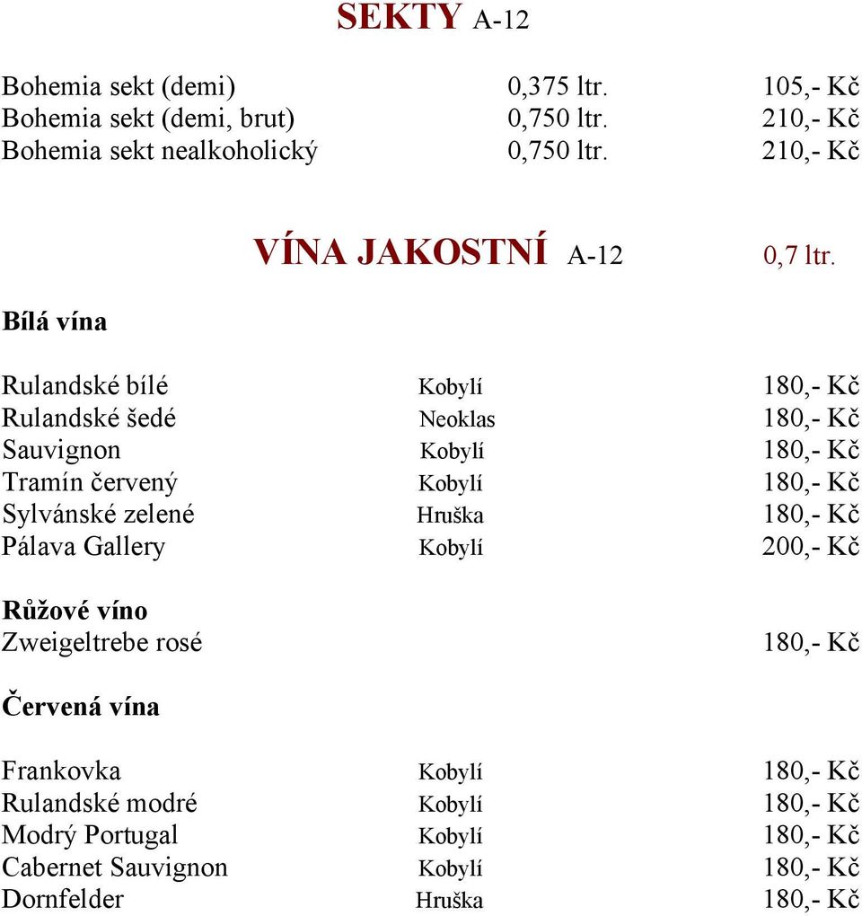 Bílá vína Rulandské bílé Rulandské šedé Sauvignon Tramín červený Sylvánské zelené Pálava Gallery Kobylí Neoklas