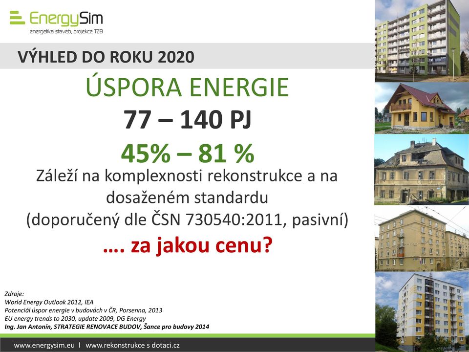 Zdroje: World Energy Outlook 2012, IEA Potenciál úspor energie v budovách v ČR, Porsenna, 2013 EU energy