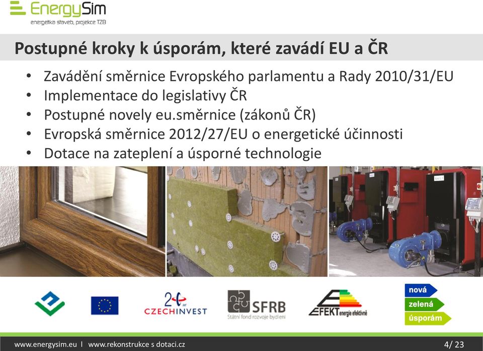 směrnice (zákonů ČR) Evropská směrnice 2012/27/EU o energetické účinnosti Dotace