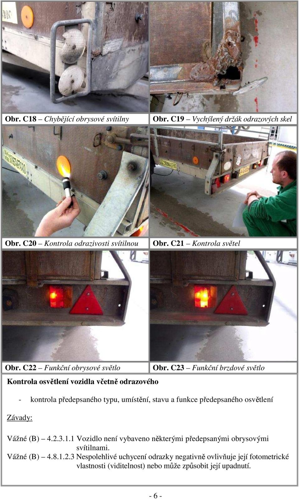 C23 Funkční brzdové světlo - kontrola předepsaného typu, umístění, stavu a funkce předepsaného osvětlení Vážné (B) 4.2.3.1.