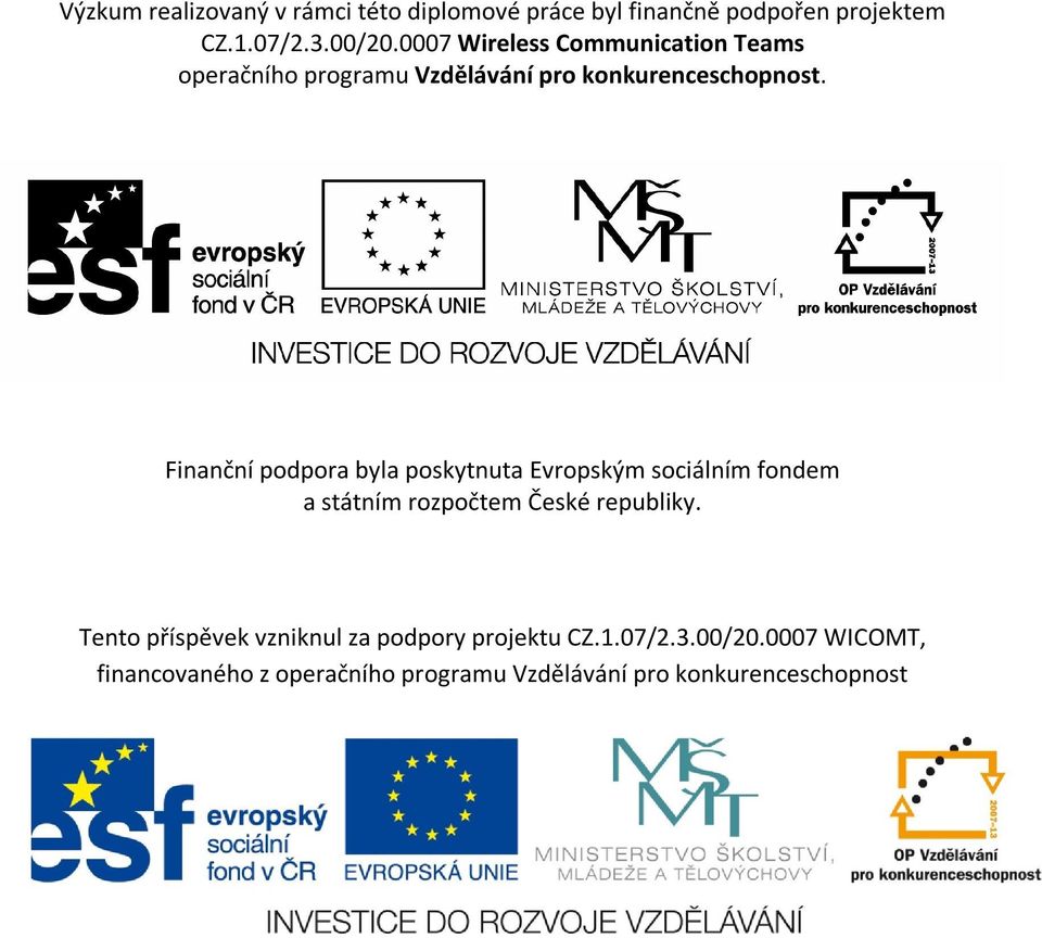Finanční podpora byla poskytnuta Evropským sociálním fondem a státním rozpočtem České republiky.